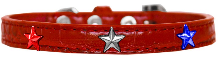 Red, White and Blue Star Widget Croc Dog Collar Red Size 20